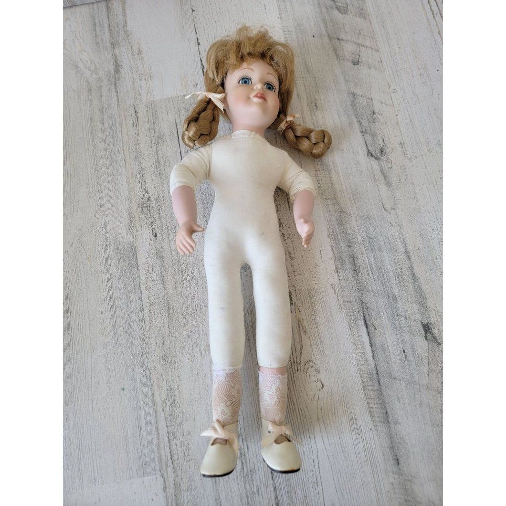 Marian yu porcelain doll blonde pigtail braid‎ girl collectible